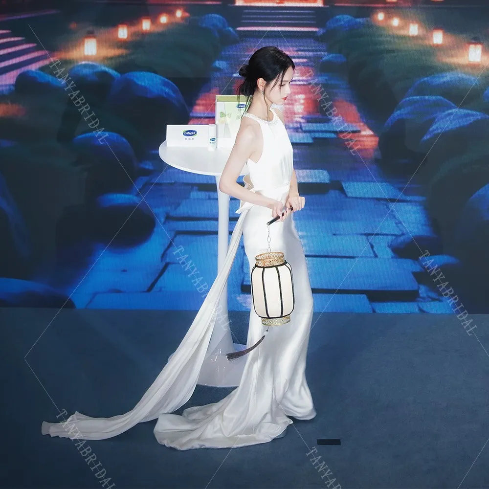 Элегантное мягкое атласное свадебное платье русалки для женщин без рукавов с