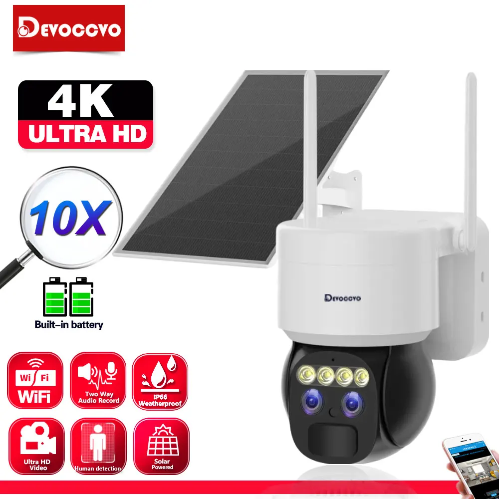 

Беспроводная камера видеонаблюдения, 8 Мп, 4K, 10X зум, солнечная, Wi-Fi, PTZ, на батарейках