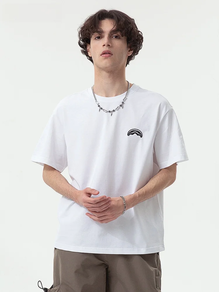 Sprayground 2024 летняя футболка с короткими рукавами и вышивкой в виде акулы модная