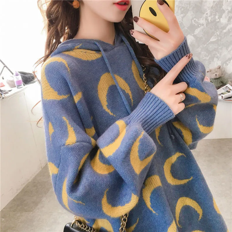 

Свитер женский с капюшоном на весну и осень, новый пуловер с длинным рукавом и принтом, СВОБОДНЫЙ Модный трикотажный топ для поездок, женска...