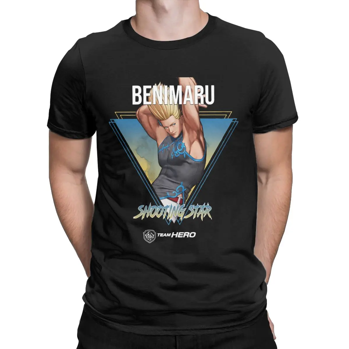 

King Of Fighters XV Shooting Star Benimaru Nikaido Men's clothing Vintage Round Collar T-Shirts 100% Cotton Plus Size Clothes