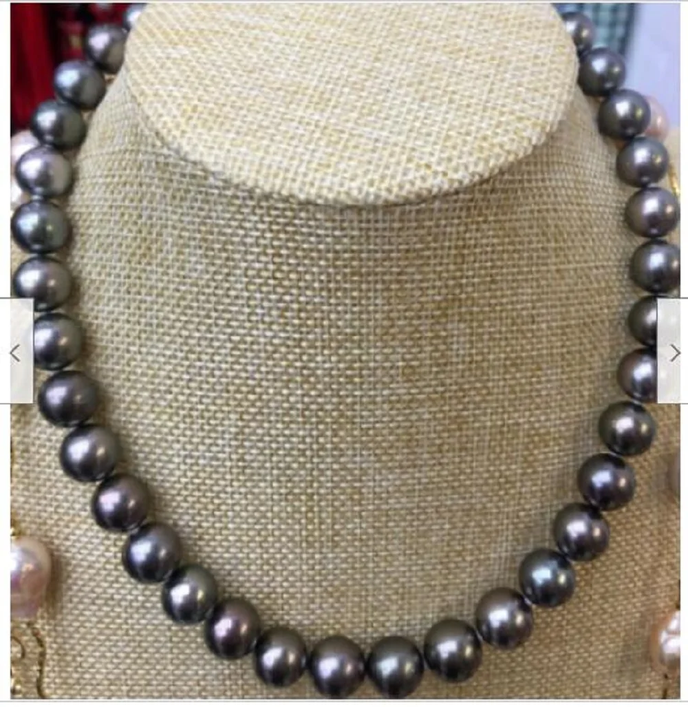 

18 inch AAAA gloss 9-10mm real natural Tahiti Pearl Black Pearl Necklace