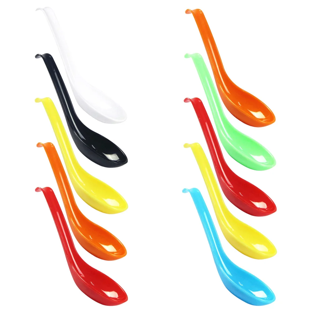 

10pcs Plastic Spoons Creative Hook Style Soup Spoon Tableware for Home Restaurant (Random Color)