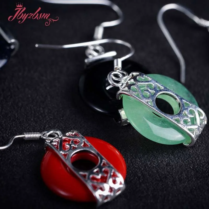 

16mm Round Ring Stone Beads White Tibetan Silver Vintage for Party Dangle Hook Gorgeous Fashion Earring 1 Pair Women Party Gift