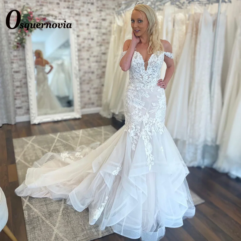 

Osquernovia Modern Trumpet Wedding Dress Ruched Sweetheart Off The Shoulder Appliques Backless Court Train 2023 Robe De Mariée