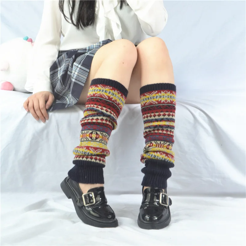 

Women's Leg Warmers Knitted Warm Thigh High Socks Lolita Long Socks Camouflage Ethnic Style Bunching Crochet Calf Socks