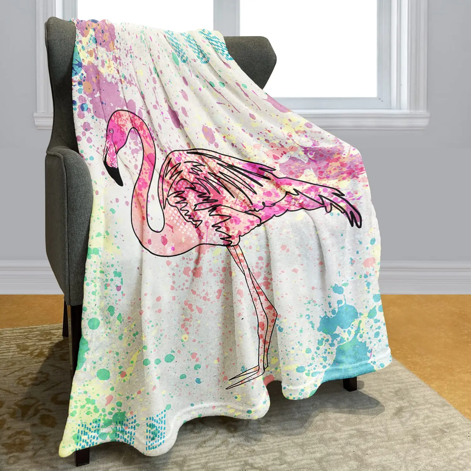 

Tropical Pink Flamingo Flannel Fleece Throw Blanket Living Room Bedroom Sofa Couch Warm Soft Bed Blanket for Kid All Season Soft