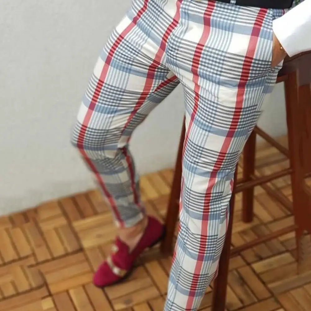 

Ankle Length Shrink Resistant Plaid Print Pockets Sweatpants for Outdoor Sports