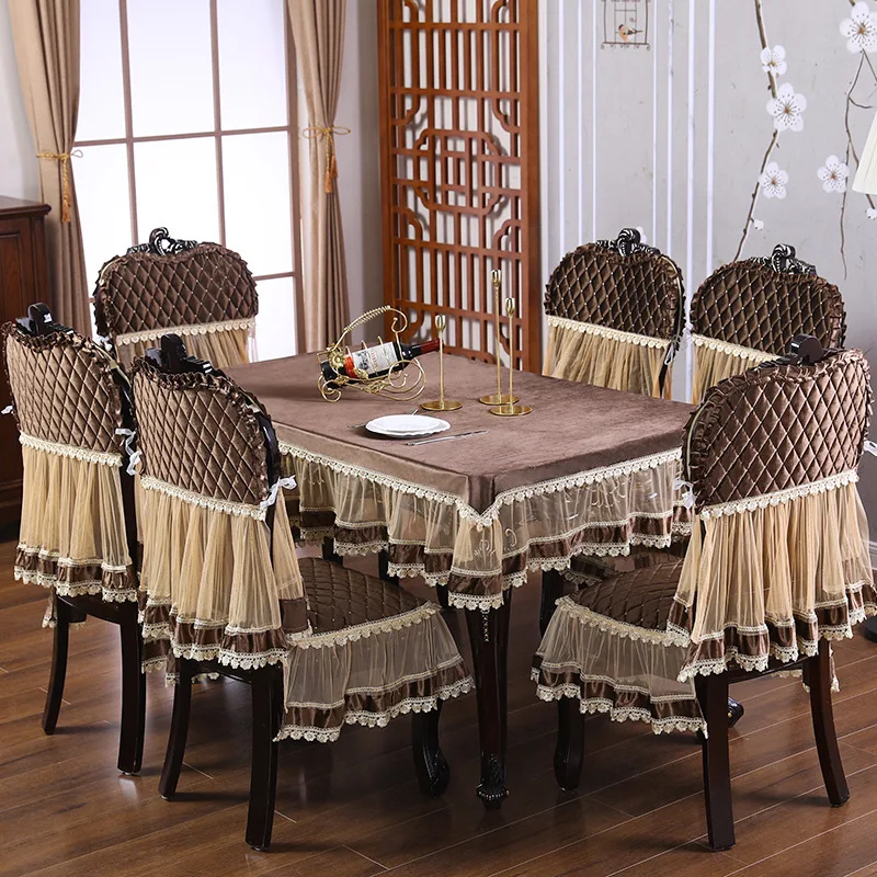 Manteles europeos, falda de mesa, cubierta de silla de comedor, cubierta de silla de boda con fundas de asiento de encaje para sillas de cocina