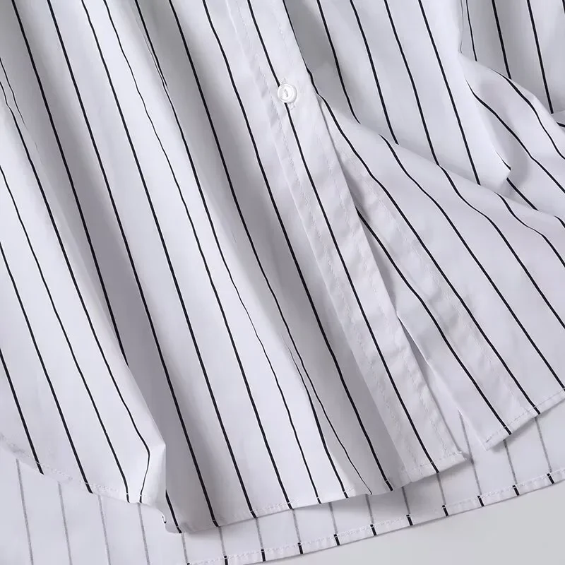 TRAF ZR полосатые блузки для женщин Harajuku модный летний топ белые топы Y2K рубашка с