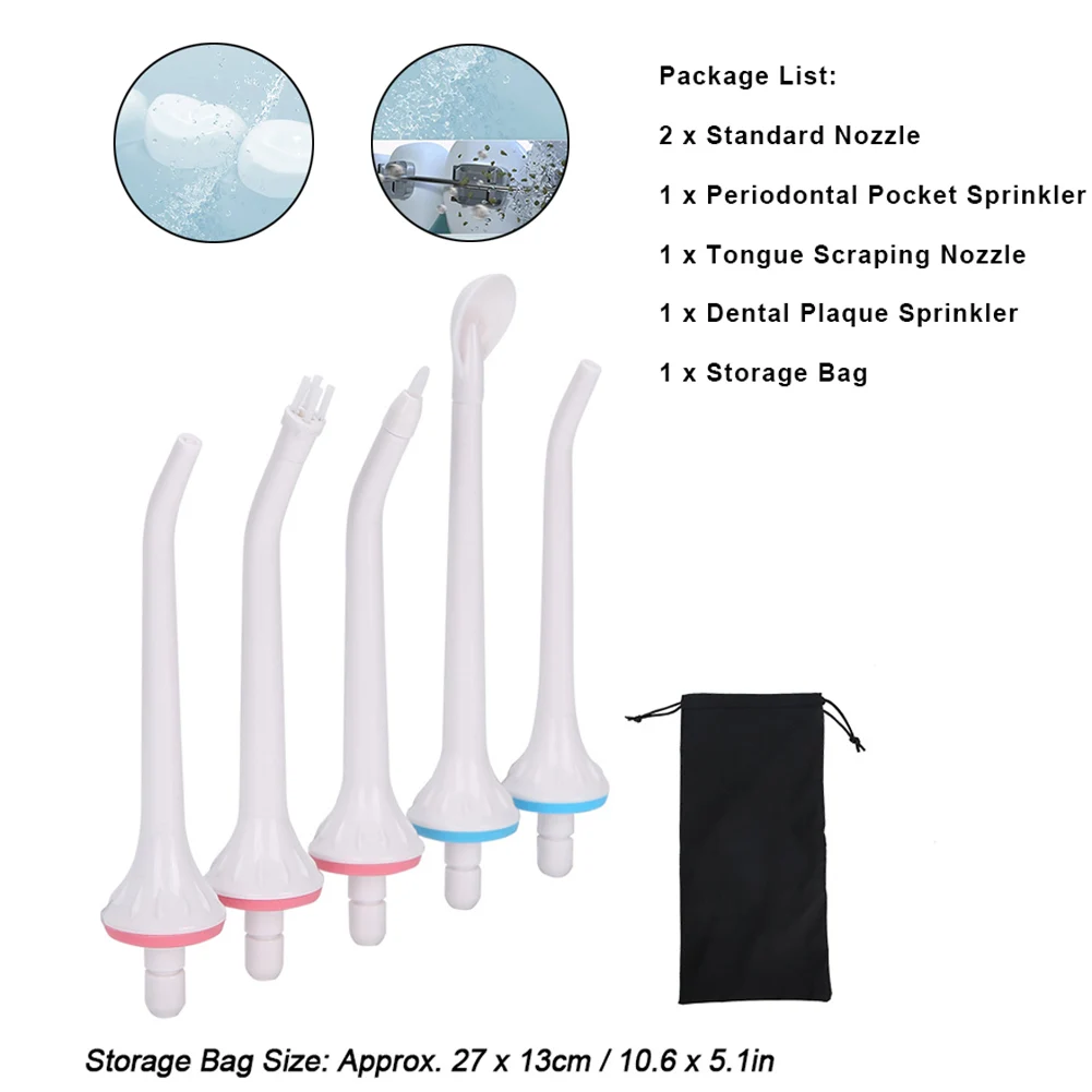 

5 Jet Tips Nozzles with bag for Dental Water Irrigator Tooth Cleaner Oral Cleaning Teeth Whitening Dentist Materials Accessories