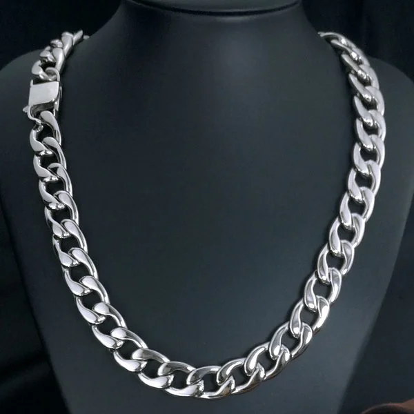 

Stainless Steel 316L 16mm width Heavy mens womens necklace All polished Necklace398 silver tone
