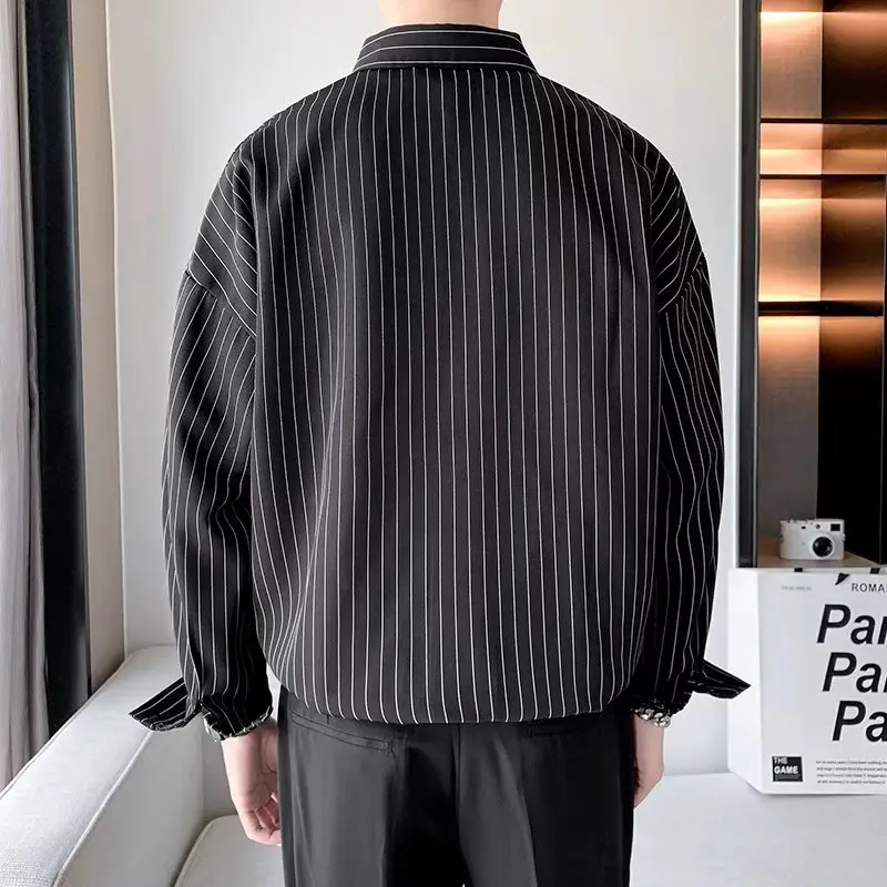 Oversized Mens Striped Business Formal Shirt Fashion Casual Dress Clothing