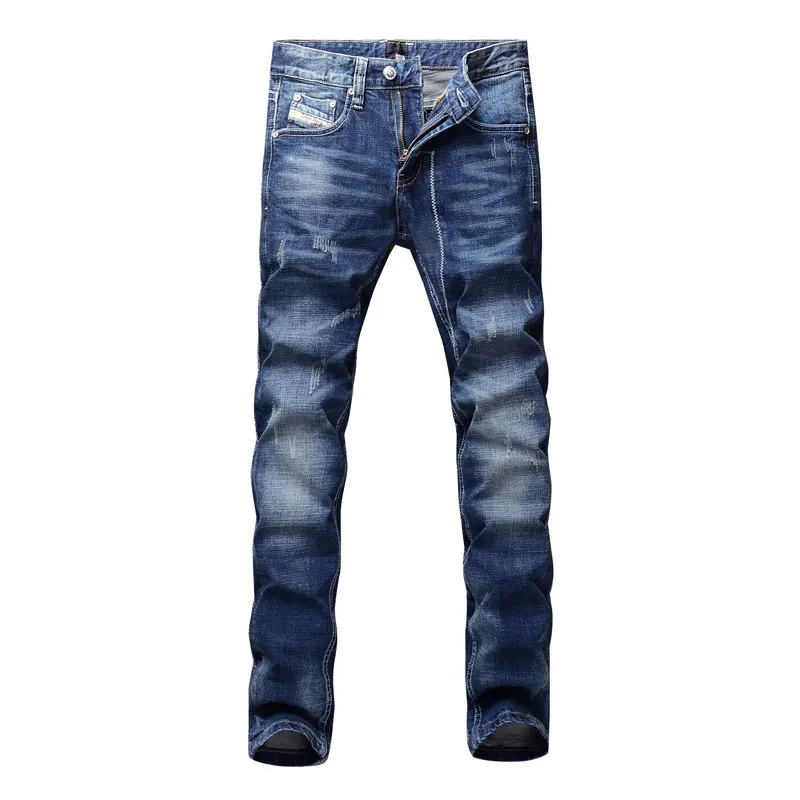 Fashion Casual Men Jeans Retro Blue Stretch Slim Fit Ripped Jeans Men Trousers Embroidery Designer Vintage Denim Pants Hombre
