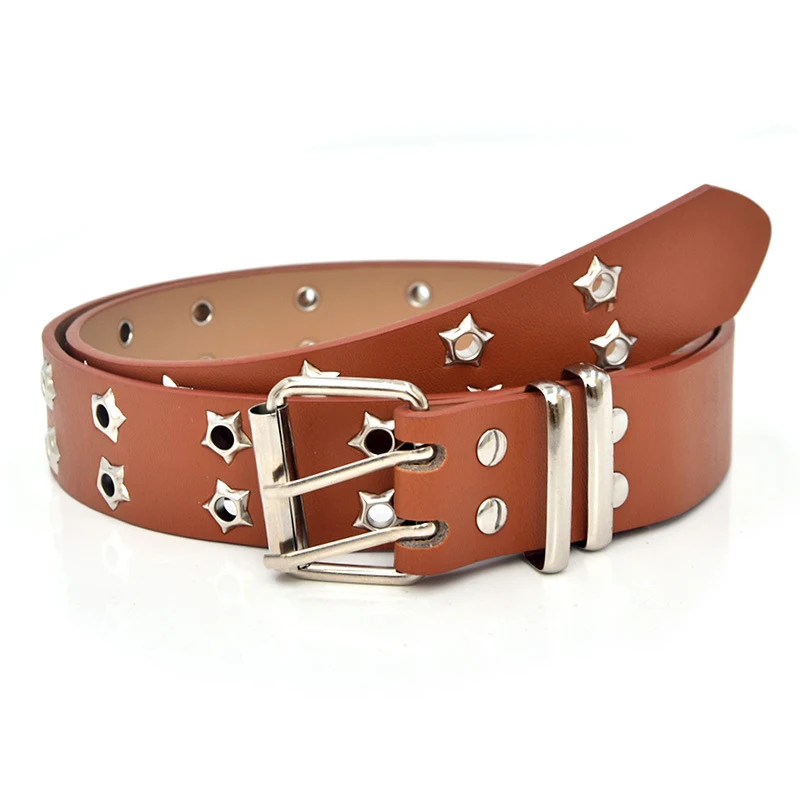 

Star Eye Rivet Belt Goth Style Punk Women Men's Belts Jeans Double Star Eyelet Grommet Waist Strap 110cm PU leather Cummerbunds