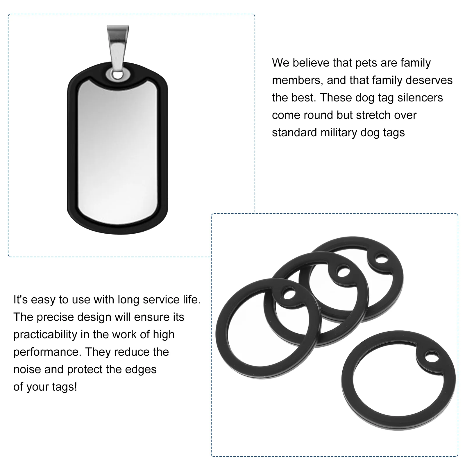 

4 Pcs Dog ID Tag Silencers Silicone Dogtag Silencer (Black)