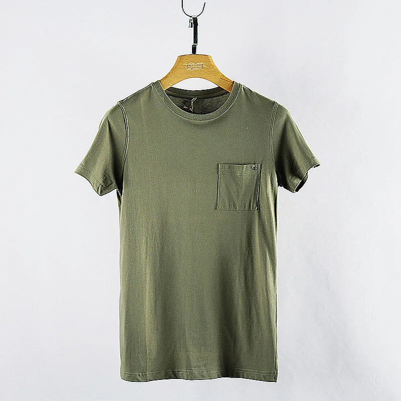 

7873-T-Men's Youth Short Sleeve Round Neck Half Sleeve Shirt Summer Solid Color Slim Combed Cotton Short Sleeve T-Shirt
