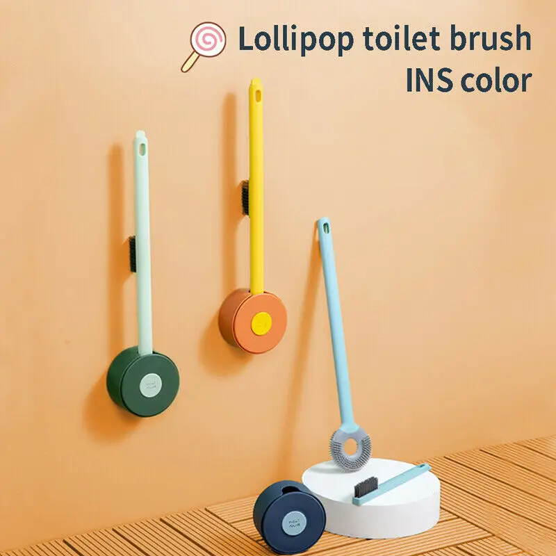 

Soft Silicone Toilet Brush Lollipop Shape Mounted Cleaning Brush Bathroom Cleaner with Holder Wall Mounted Toilet Cleaning Brush