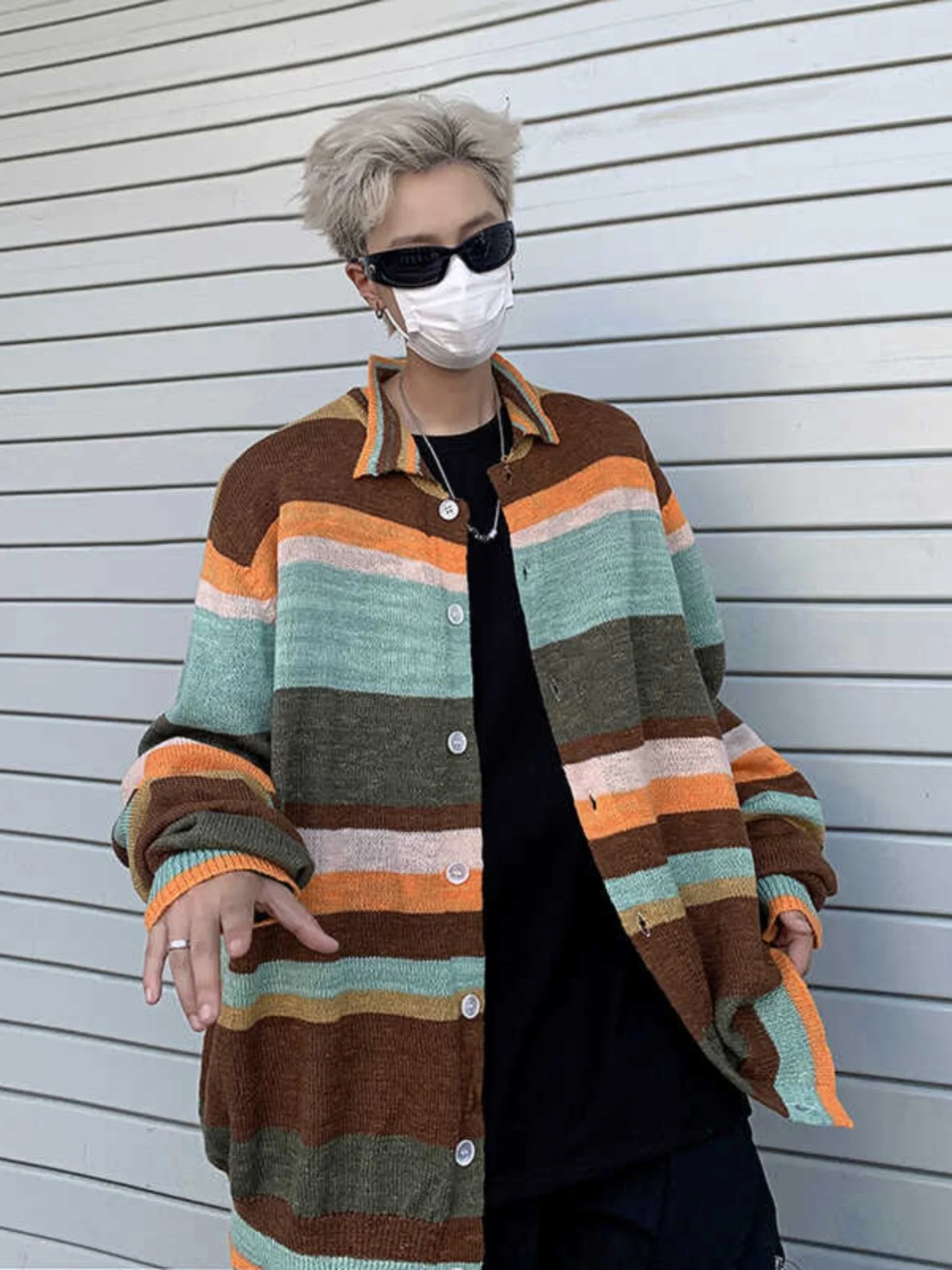 Американский винтажный контрастный цветной полосатый воротник-поло вязаный