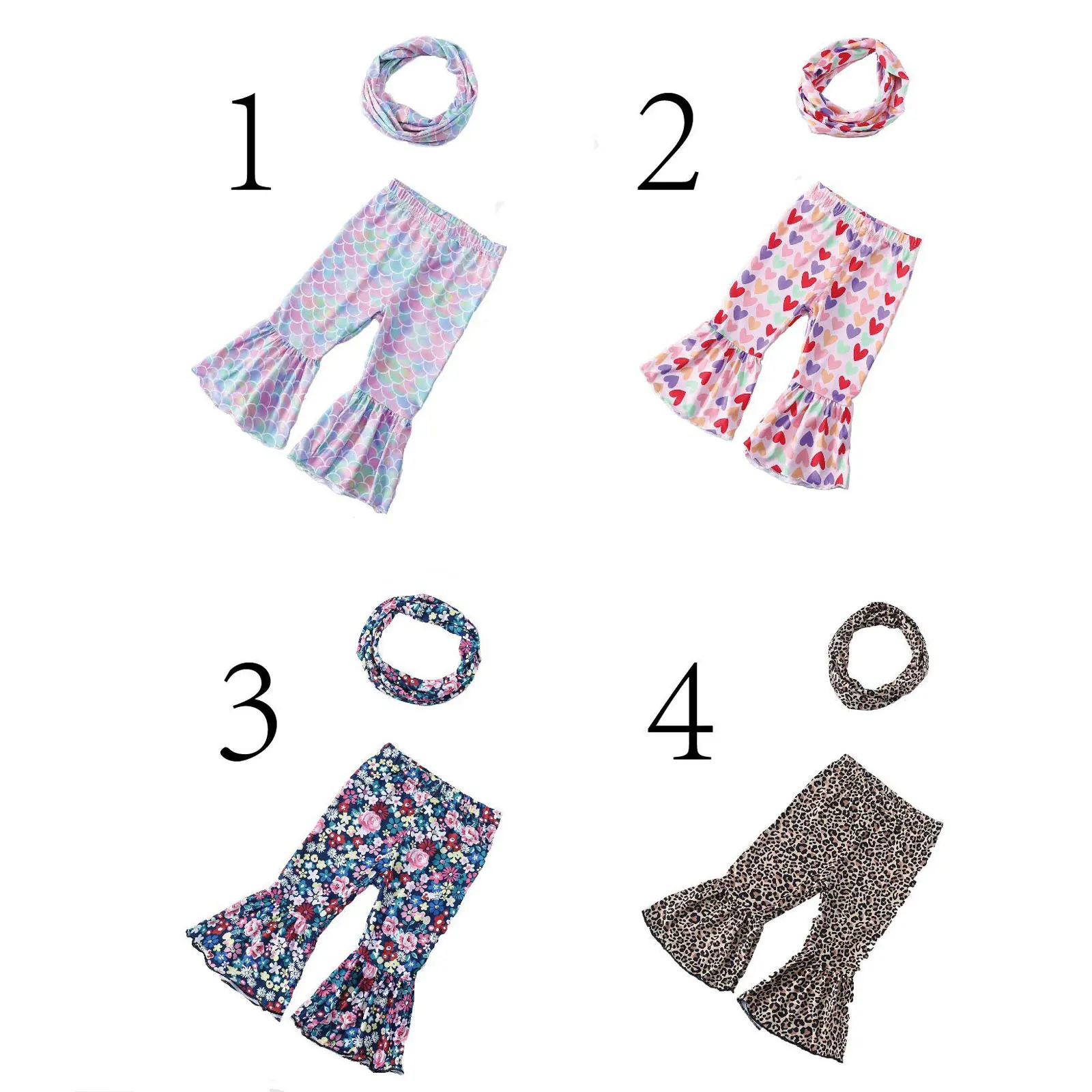 

Trousers Leggings for Girls 2022 New Fishtail Flared Floral Full Pants Ninth Pants Casual Cotton Scarf Headscarf Camo Pants