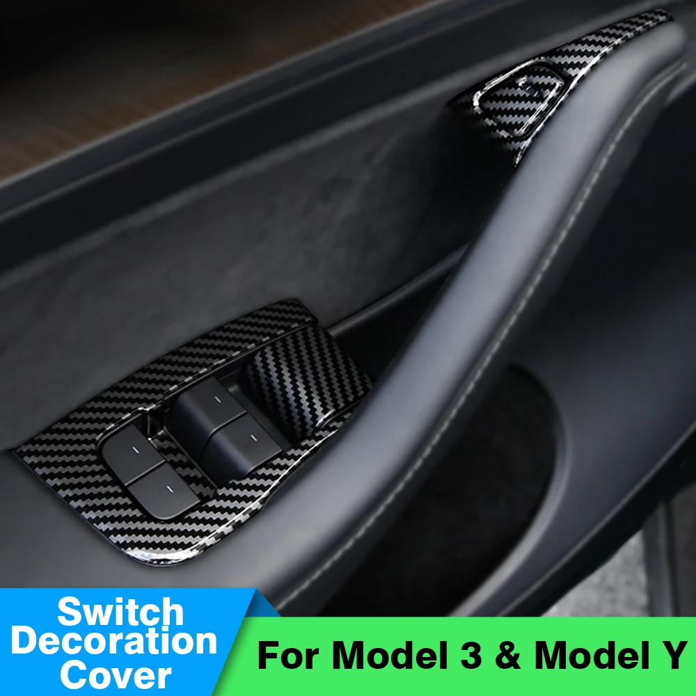 

Carbar 14PCS Window Switch Decoration Cover For Tesla Model 3 Y 17-22 Window Lift Switch Button Sticker Trim Carbon Fiber ABS
