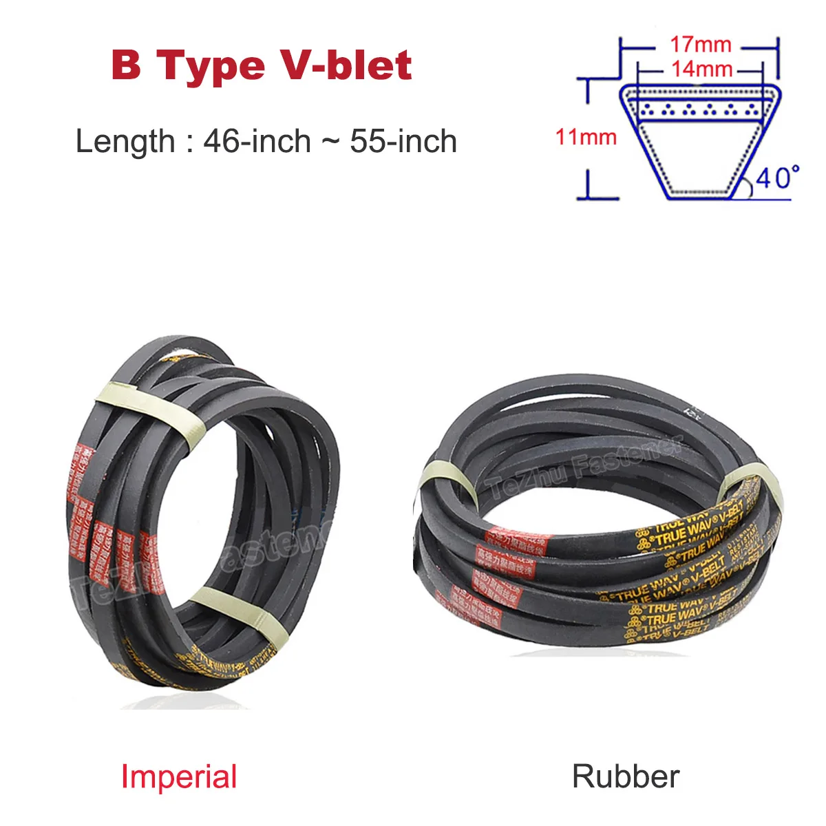 

V Belt Black Rubber B Type B-46inch ~ B-55inch Transmission Belt Agricultural Industrial Machinery Automotive Equipment V-belt