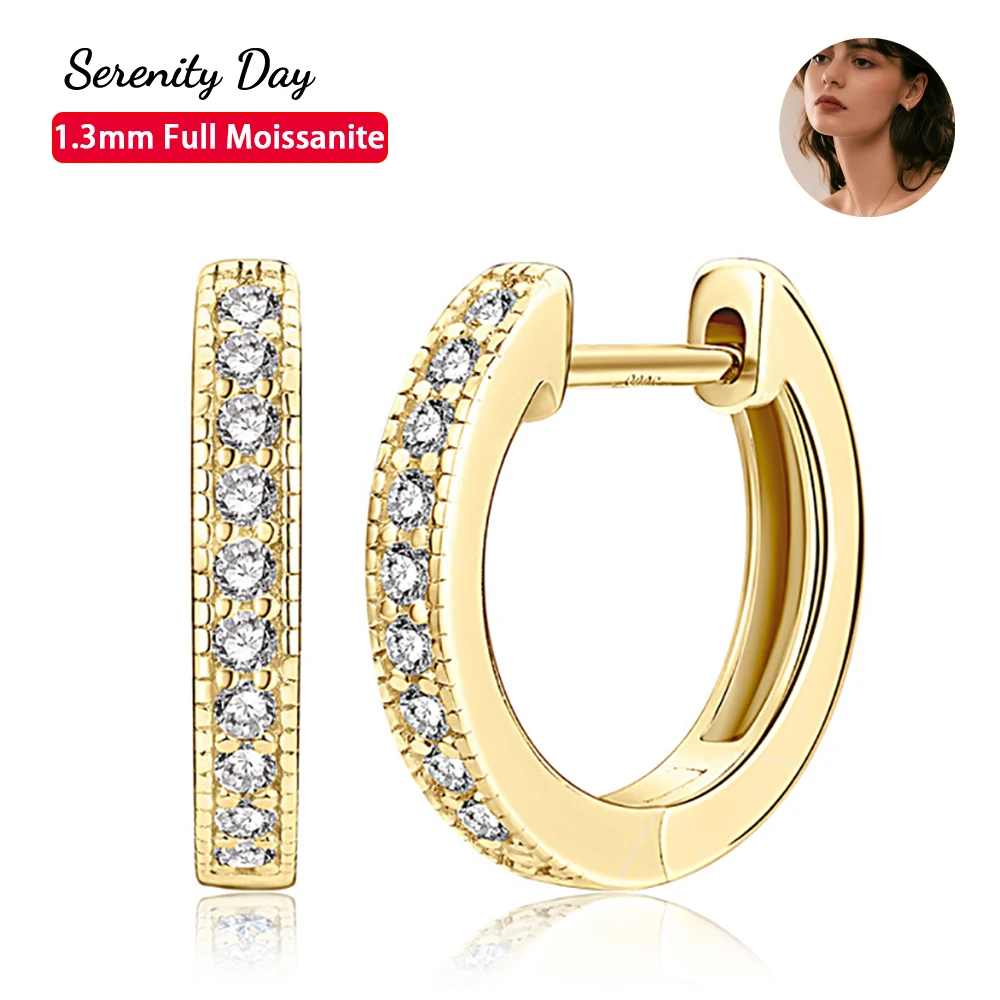 

Serenity Day S925 Sterling Silver Plate Pt950 Stud Ear Fine Jewelry Real D Color 1.3mm Full Moissanite Hoop Earrings For Women