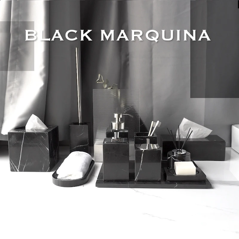 

Dish Vase Black Accessories Tissue Set Luxury Bathroom Dispenser Marquina Soap Marble Bottle Soap Nero Box Aromatherapy Bathroom