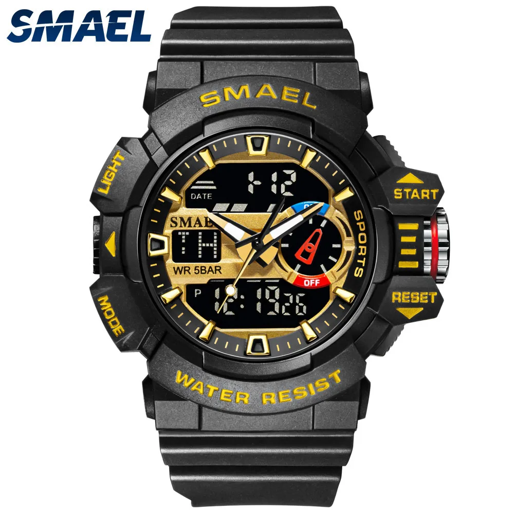 

Military Watch For Men 50M Waterproof Clocks Luminous Hands Digital Wristwatches Black Gold Rubber Bracelet 8043 Sport Watches
