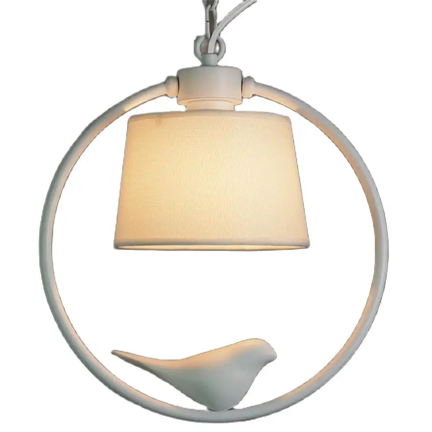 

loft white bird round pendant lights restaurant staircase iron Nordic kids decoration hanging lights living room fabric fixtures