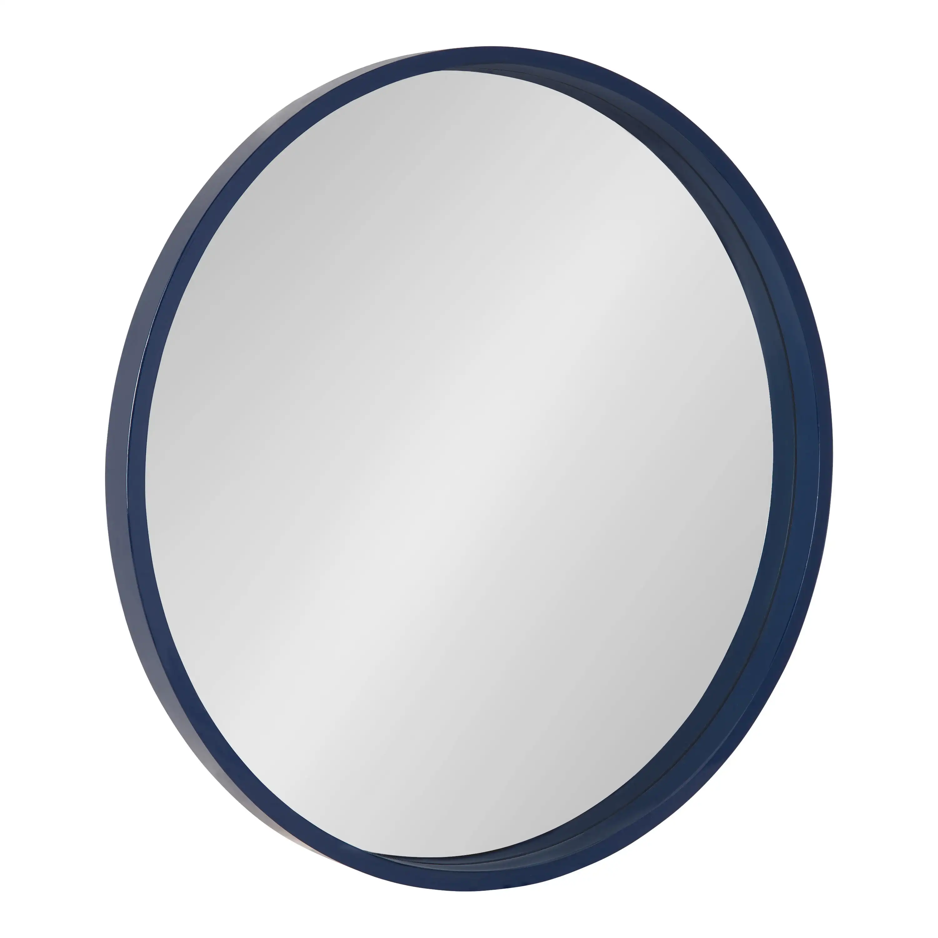 

Round Wood Wall Mirror, 25.6" Diameter, Navy Blue, Modern Wall Décor Accent