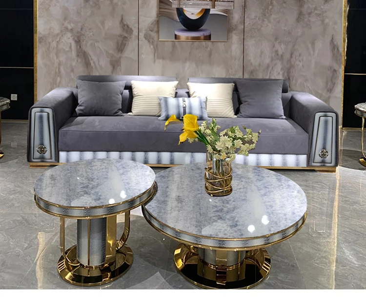 

Italian light luxury matte leather sofa combination postmodern villa mansion large living room full set of furniture