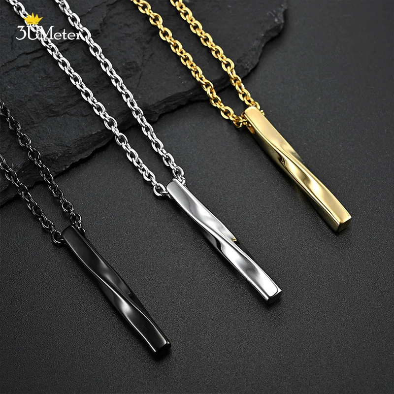 

2022 Fashion Men Rectangle Pendant Necklace Long Chain Spiral Necklaces Hip Hop Stainless Steel Men Necklace Chain Jewelry Gift