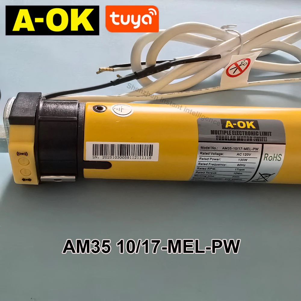 Фото Электронный трубчатый мотор A-OK AM35 10/17 MEL-PW 120В с поддержкой RF и Tuya Wifi для умных жалюзи, для рулонных штор с трубами 40мм/45мм/47мм/50мм №2