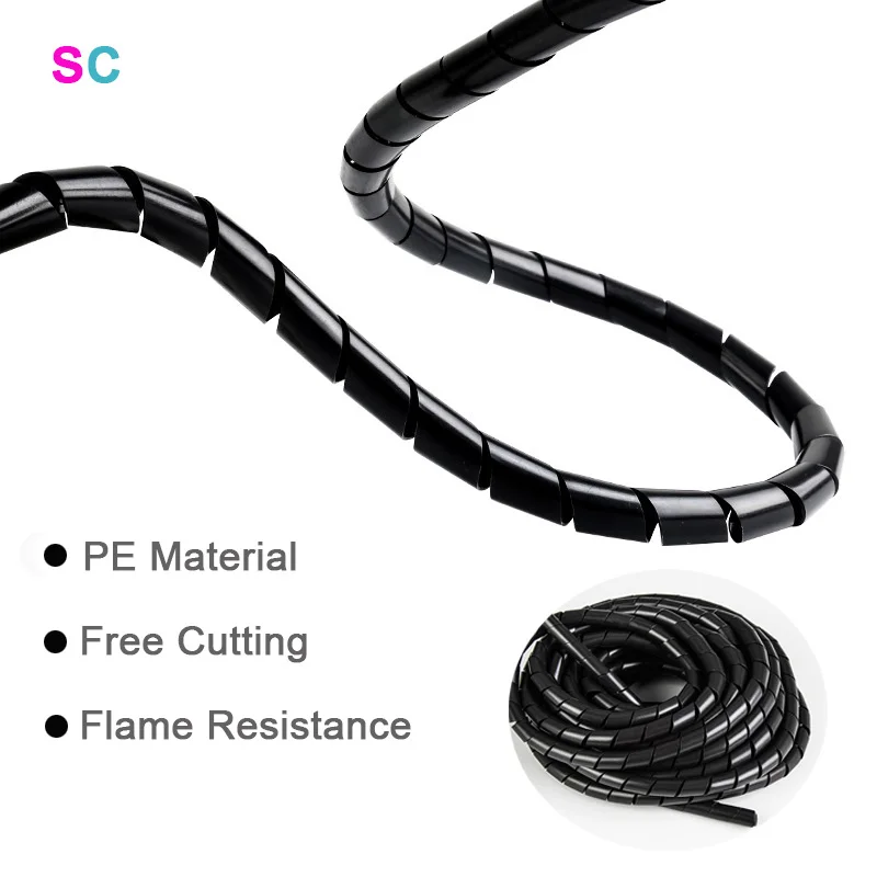 

1/2 Meters 16/19/25mm PE Winding Tube Cable Organizer More Safe Spiral Wrapping Black and Transparent Color Wire Protector Pipe