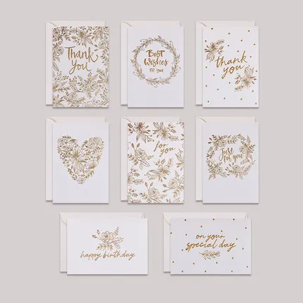 

6pcs gold embossed thank you cards flower happy birthday gift cards