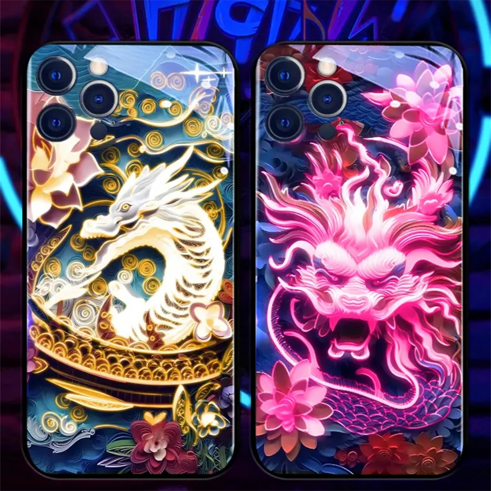 Светящийся чехол для телефона Origami Design Dragon со светодиодной подсветкой iPhone 16 15 14 13