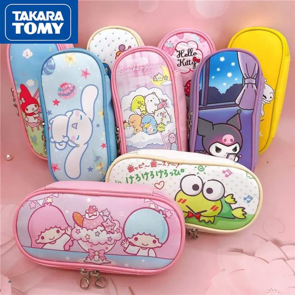 

TAKARA TOMY Cartoon Hello Kitty Stationery PU Pen Case Student Large Capacity Pen Bag Canvas Storage Bag Cute School Supplies