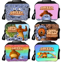 grizzy and the lemmings lunch bag students cartoon anime lunch box portable food storage box thermal picnic bento case kids gift