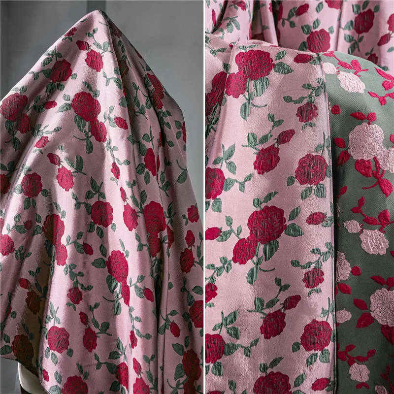 

Red Rose Jacquard Pastoral Oil Painting Creative Clothing Background Tablecloth Diy Bag Jacket Designer Fabric Sewing Cloth