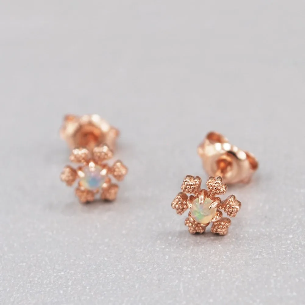 

Japanese Light Jewelry Christmas Snowflake Aobao Rose Gold Stud Earrings Women's New 925 Sterling Silver Earrings