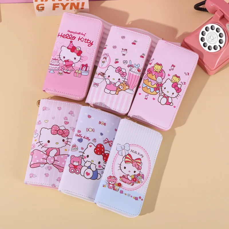 

Sanrio Kawaii Hello Kitty Zipper Wallet Anime Cute Cartoon Student Coin Purse Decorate Large Capacity Girls Christmas Gifts