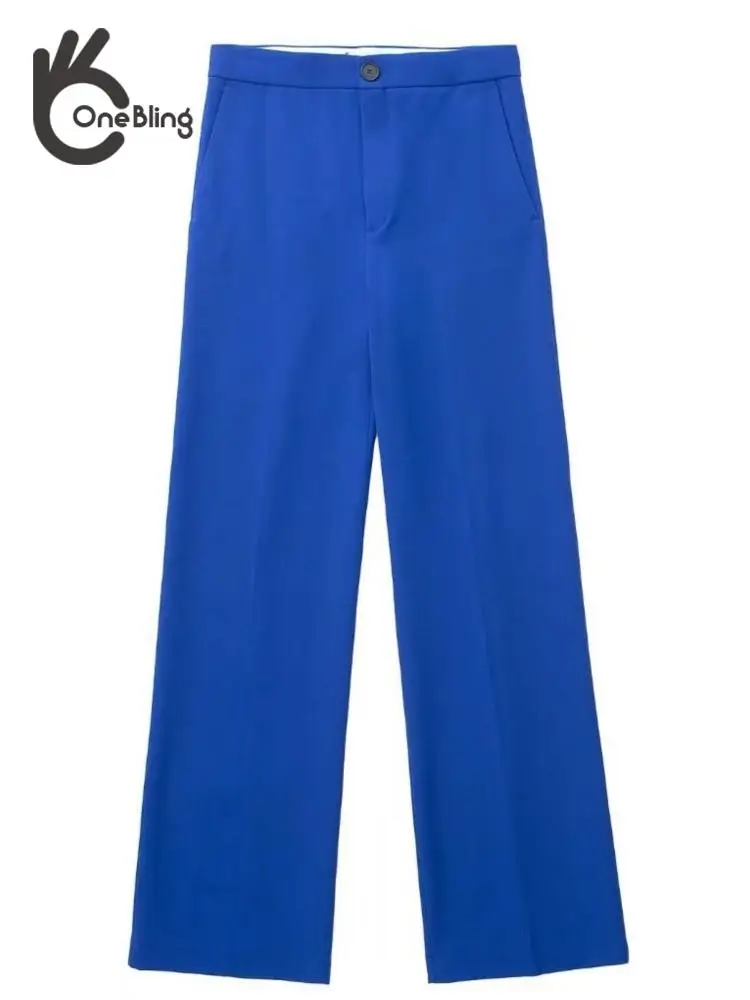 Женский облегающий Костюм-двойка OneBling офисный синий пиджак и длинные брюки