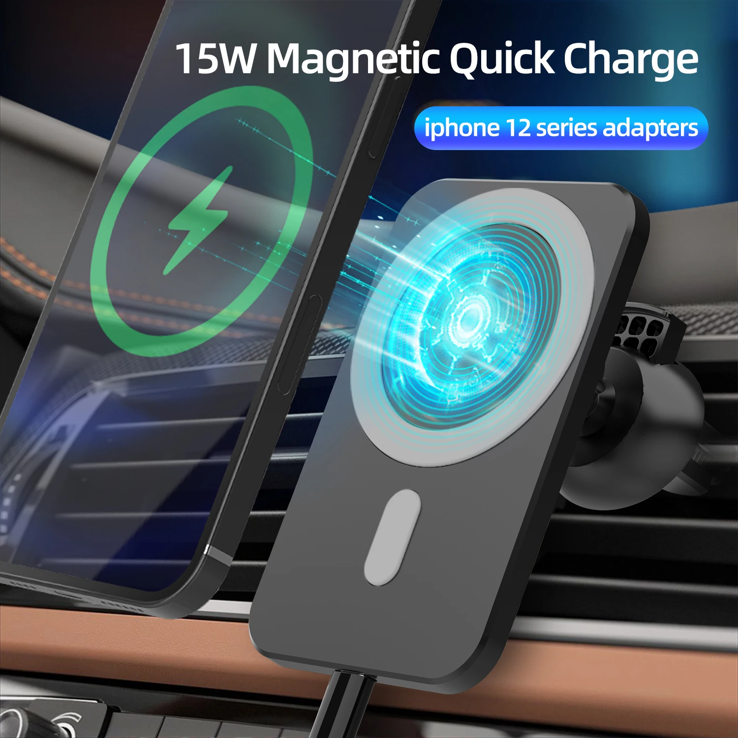 Wireless Charger for Car iphone 12 Series 15W Power Magnetic Automatic Car Mount Phone Holder For Samsung Xiaomi Fast Charging
