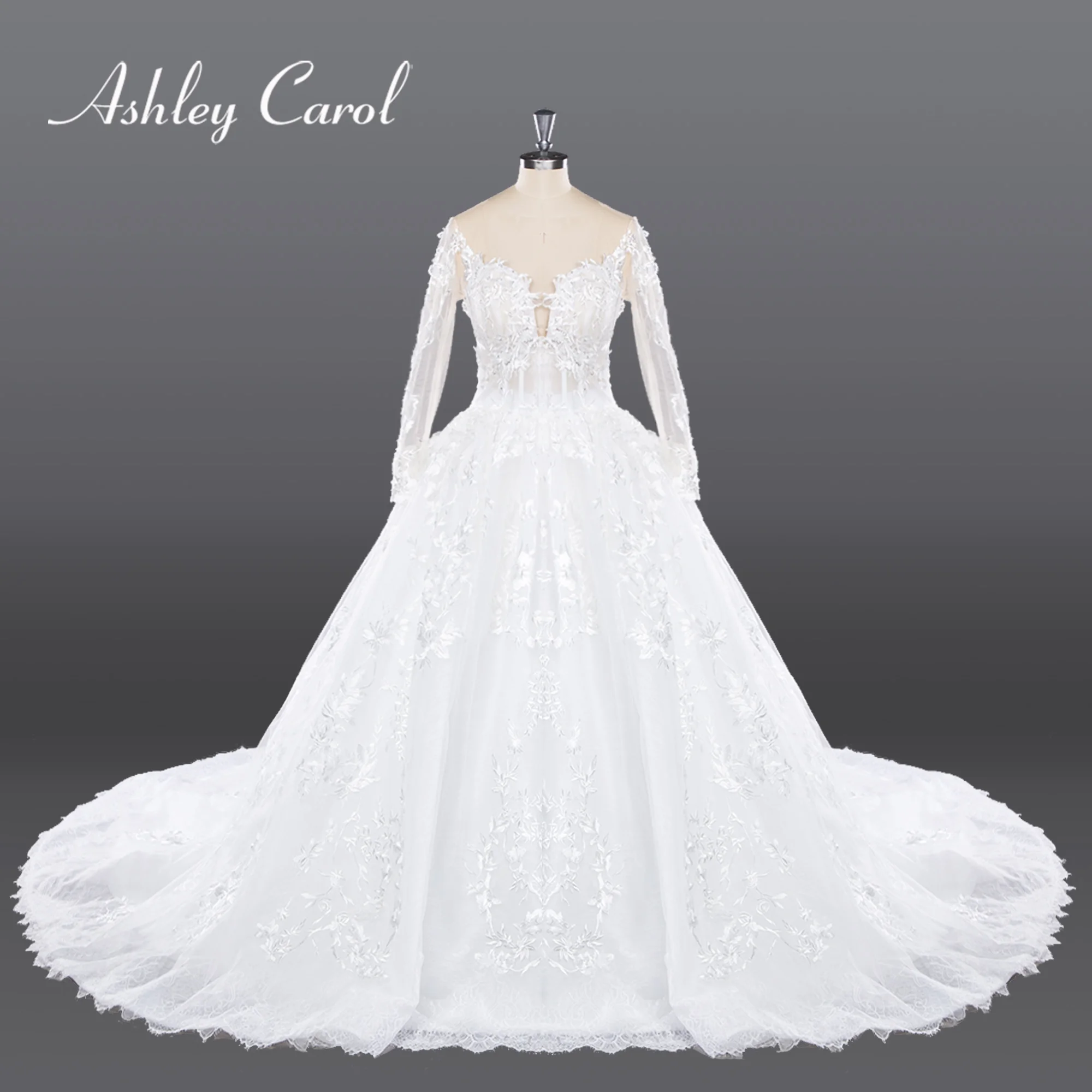 

Ashley Carol Lace Wedding Dress 2024 Vestidos De Novia Semi-Transparent Butterfly Appliques Ball Gown Wedding Gown Real photos