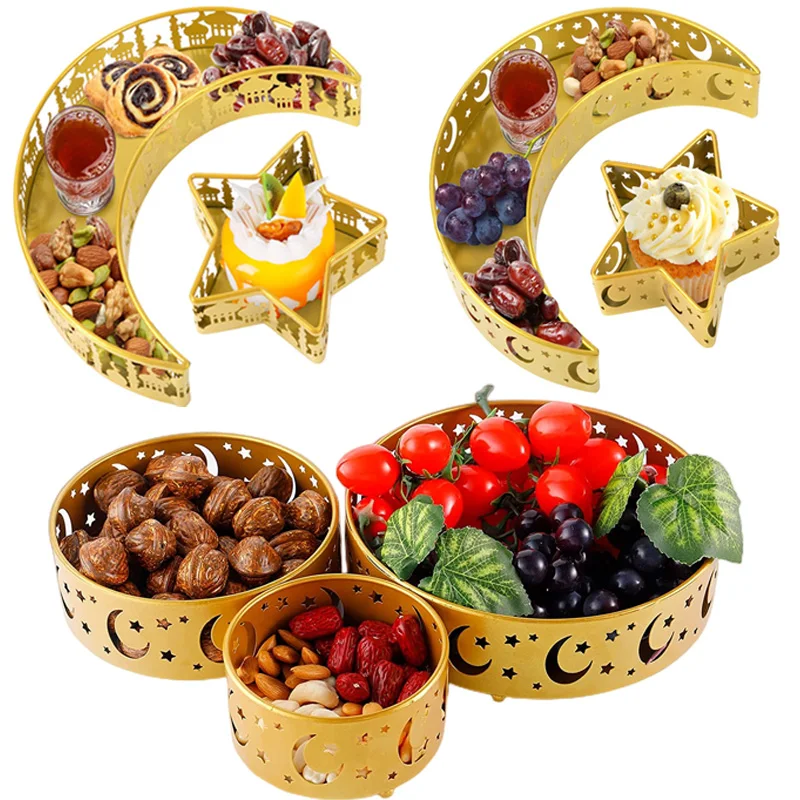 

Moon Star Gold White EID Mubarak Food Tray Ramadan Decoration Dessert Cake Stand Holder Home Islamic Muslim Party Decorations
