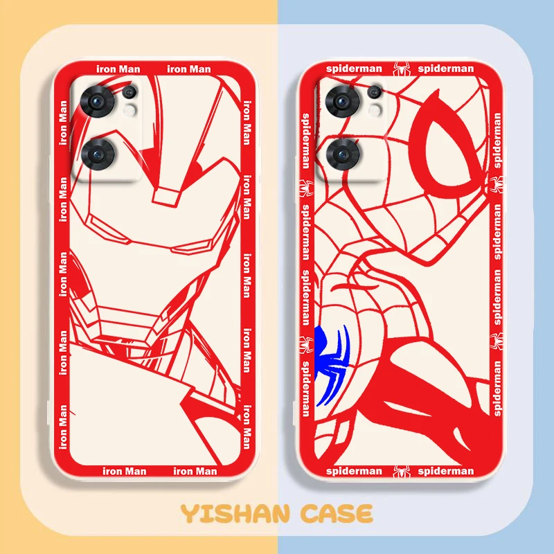 

Marvel Iron and Man Spiderman Phone Case For OPPO Find X5 X3 Lite F21 A96 A94 A93 A77 A76 A74 A72 A57 A53S A16 Liquid Rope
