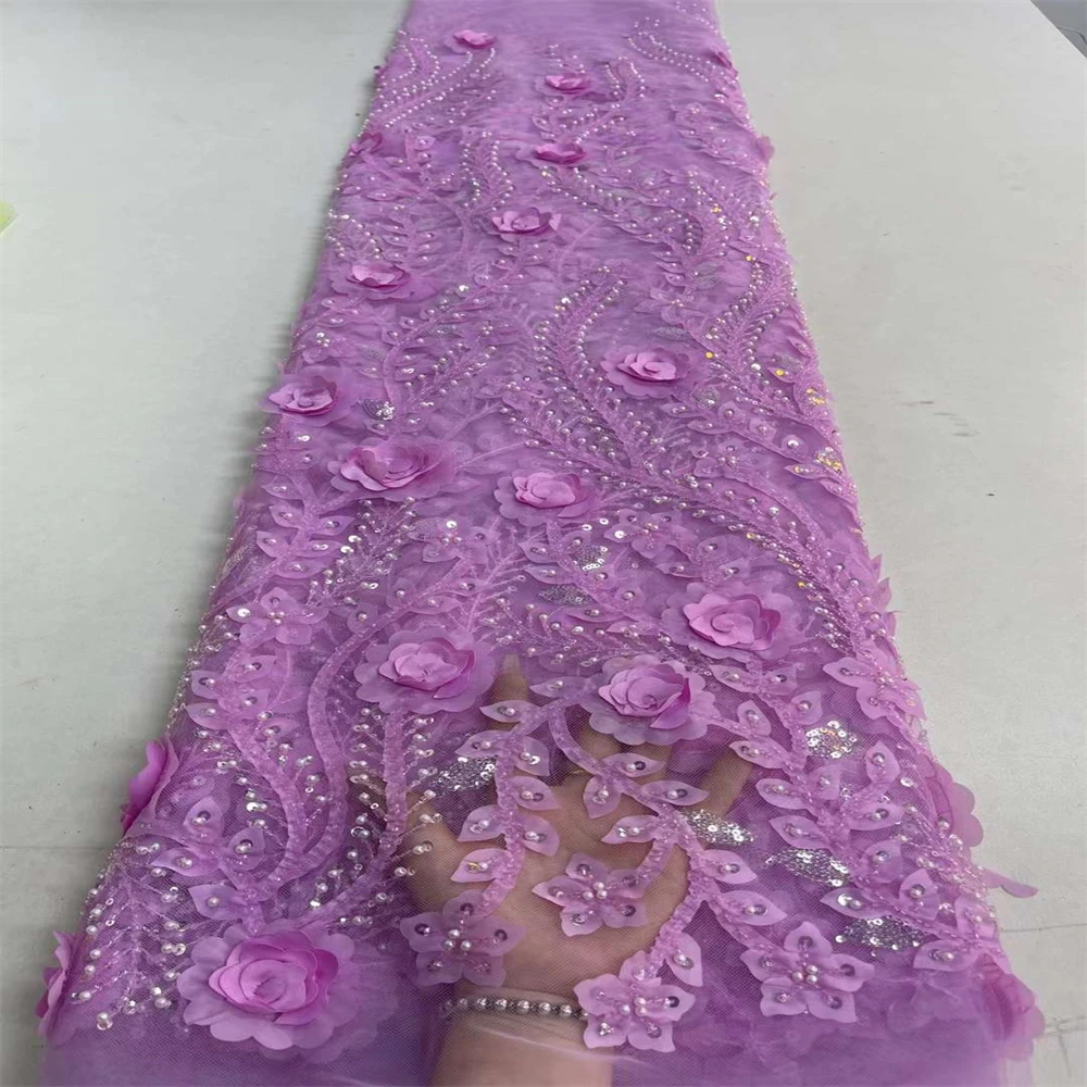 

Новинка 2023, 3D африканская Тюлевая кружевная ткань, высококачественное кружево из бисера, нигерийская французская кружевная ткань с блестками для свадебных платьев, женская