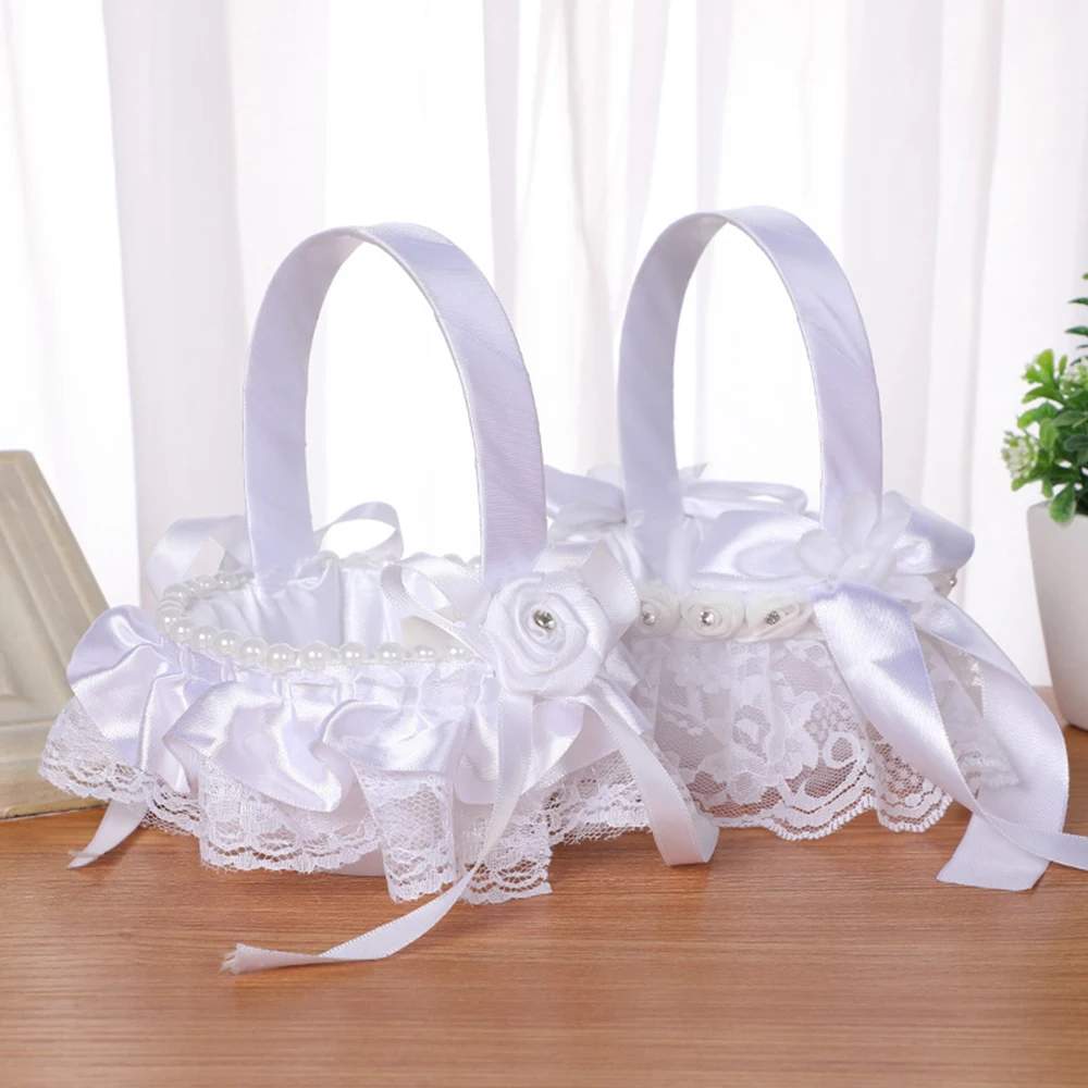 

Mini White Wedding Flower Basket Wedding Party Romantic Decoration Flower Basket Bridesmaid Children Flower Basket 11x18cm