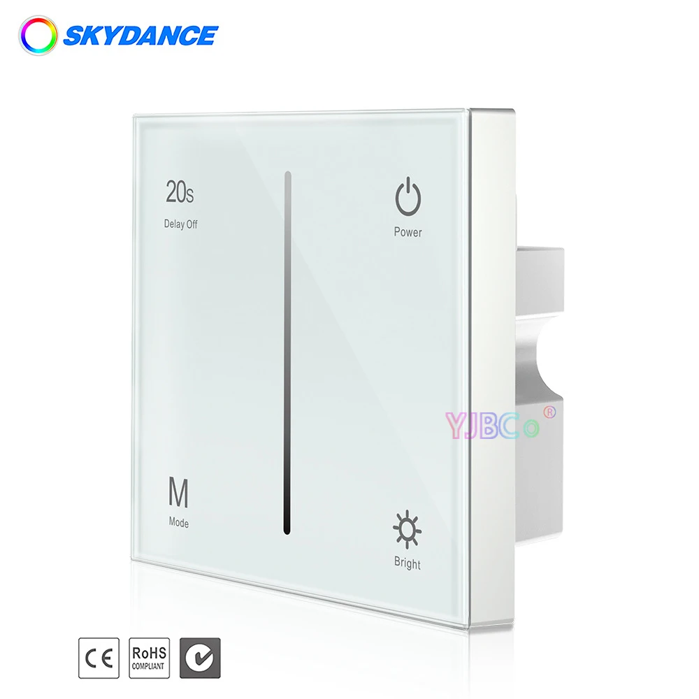 

Skydance 0-10V single color LED strip controller Glass touch panel 110V-220V AC 1 CH 2.4G monochrome light tape dimmer switch